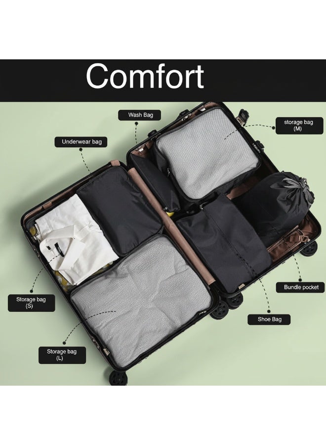 Dunekart 7 Piece Travel Packing Cubes Set, Luggage Organizer Bags with Waterproof Laundry Bag, Compression Storage Pouches for Suitcase - Black - Image 3